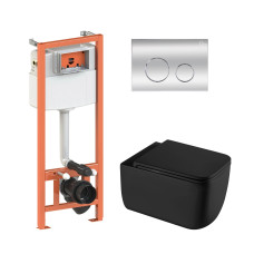 Qtap Комплект: Gemini Ultra Quiet унітаз підвісний QT2533076EUQMB + Nest комплект інсталяції 4в1 (Клавіша кругла Chrome) QT0133M425 + QT0111M11112CRM