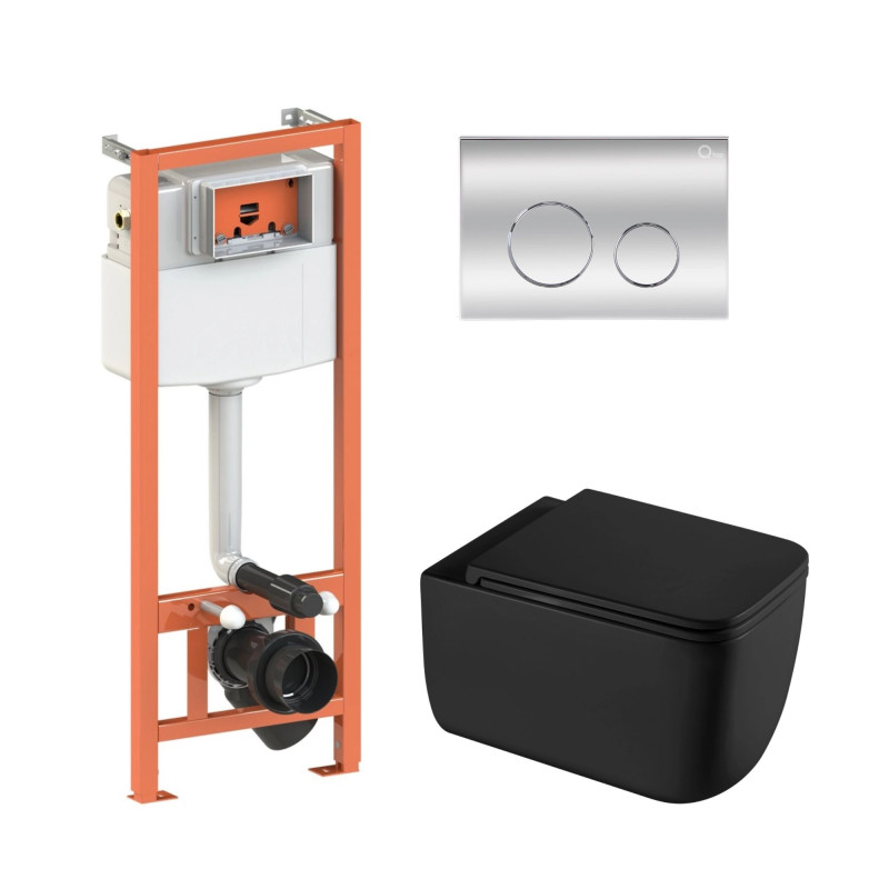 Qtap Комплект: Gemini Ultra Quiet унітаз підвісний QT2533076EUQMB + Nest комплект інсталяції 4в1 (Клавіша кругла Chrome) QT0133M425 + QT0111M11112CRM