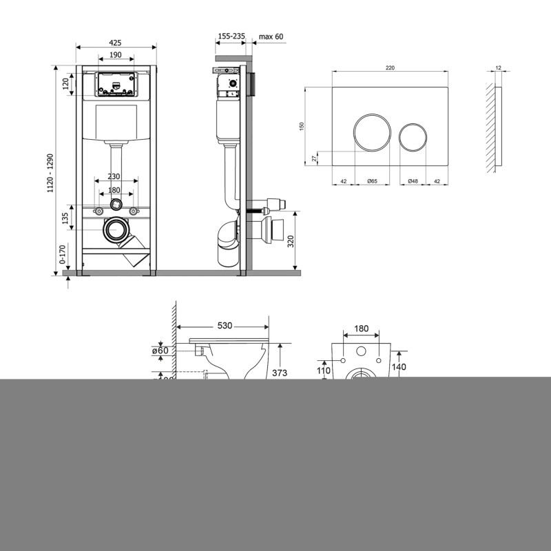 Qtap Комплект: Gemini Ultra Quiet унітаз підвісний QT2533076EUQMB+Nest комплект інсталяції 4в1 (Клавіша кругла Black mat) QT0133M425+QT0111M11V1146MB
