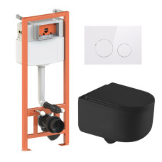 Qtap Комплект: Taurus Ultra Quiet унітаз підвісний QT2433084EUQMB + Nest комплект інсталяції 4в1 (Клавіша кругла White) QT0133M425 + QT0111M11110W