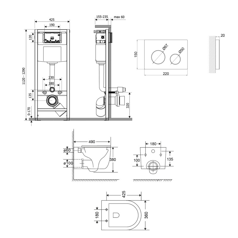 Qtap Комплект: Taurus Ultra Quiet унітаз підвісний QT2433084EUQMB + Nest комплект інсталяції 4в1 (Клавіша кругла White) QT0133M425 + QT0111M11110W