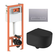 Qtap Комплект: Taurus Ultra Quiet унітаз підвісний QT2433084EUQMB + Nest комплект інсталяції 4в1 (Клавіша лінійна Satin) QT0133M425 + QT0111M08382SAT