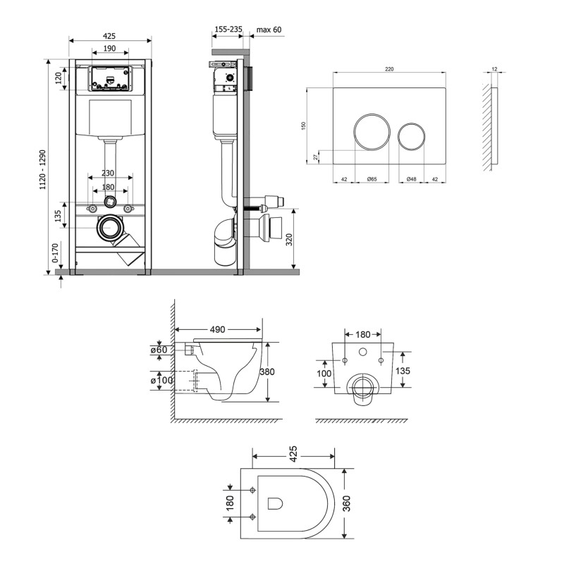 Qtap Комплект: Taurus Ultra Quiet унітаз підвісний QT2433084EUQMB + Nest комплект інсталяції 4в1 (Клавіша кругла Satin) QT0133M425 + QT0111M11111SAT