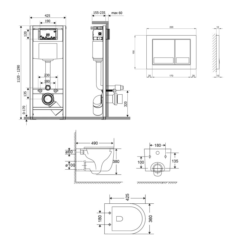 Qtap Комплект: Taurus Ultra Quiet унітаз підвісний QT2433084EUQMB+Nest комплект інсталяції 4в1 (Клавіша квадратна Chrome) QT0133M425+QT0111M06028CRM