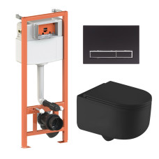 Qtap Комплект: Taurus Ultra Quiet унітаз підвісний QT2433084EUQMB+Nest комплект інсталяції 4в1 (Клавіша лінійна Black mat) QT0133M425+QT0111M08V1091MB