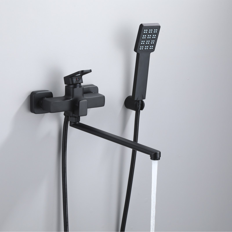 Lidz Змішувач для ванни Wawel 005 з поворотним виливом (з душовим гарнітуром) (k35) LDWAW005BLA45394 Black