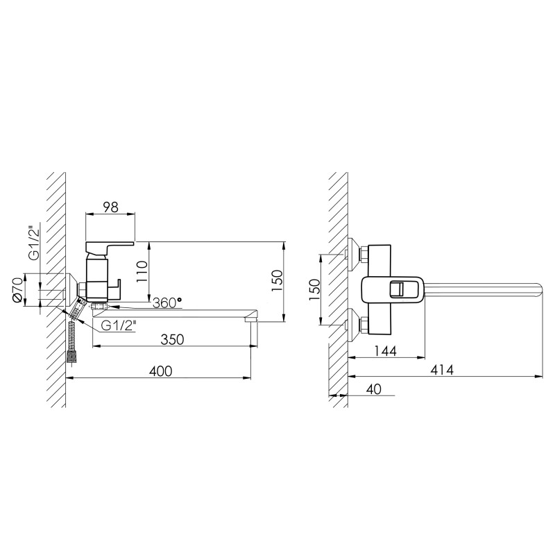 Lidz Змішувач для ванни Wawel 005 з поворотним виливом (з душовим гарнітуром) (k35) LDWAW005WHI45399 White