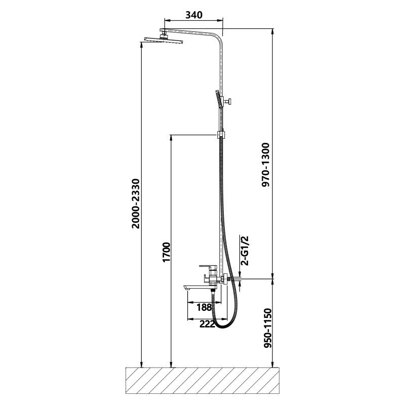 Lidz Душова система універсальна Wawel 1030 на три споживача (з виливом) (k35) LDWAW1030WHI45401 White