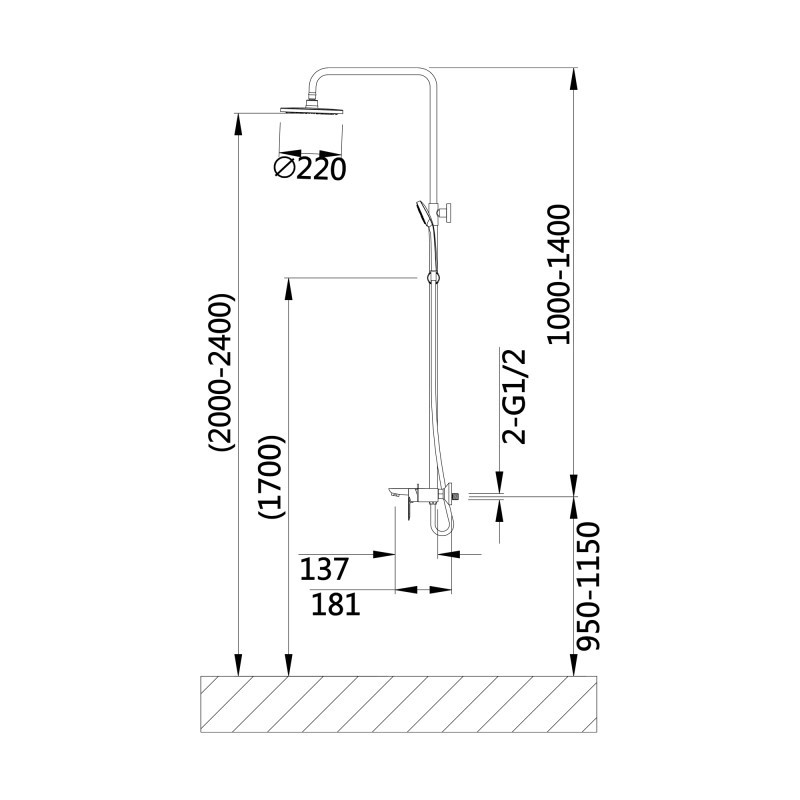Lidz Душова система універсальна Latwa 1030 на три споживача (з виливом) (k35) LDLAT1030CRM45417 Chrome