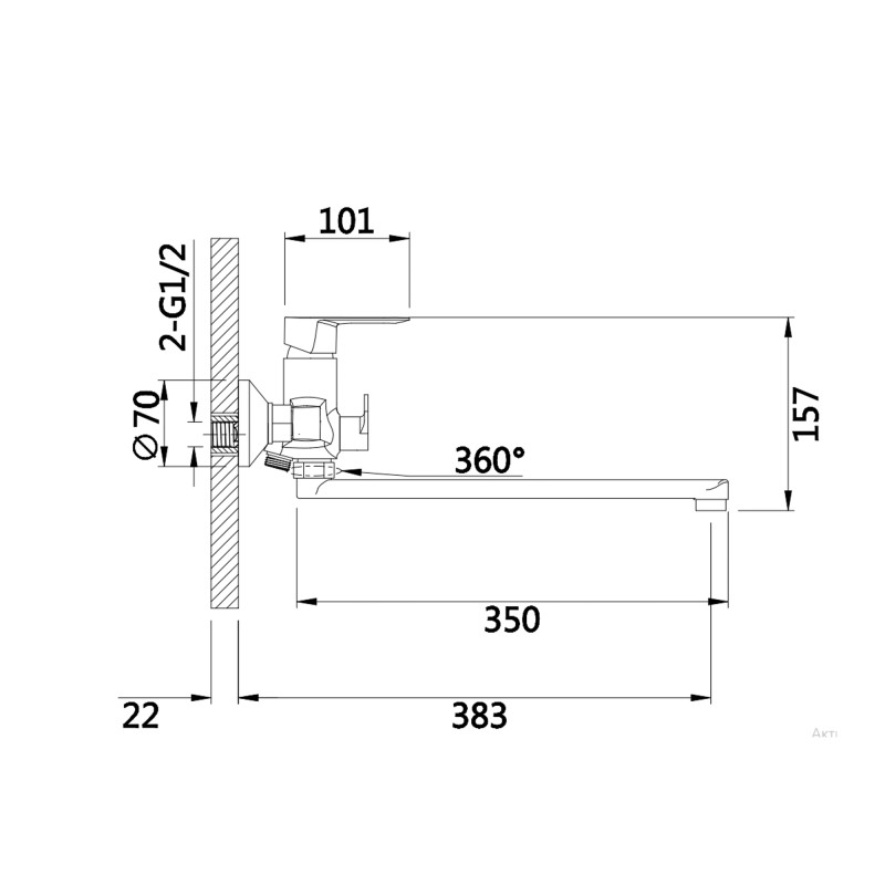 Lidz Змішувач для ванни Latwa 005 з поворотним виливом (з душовим гарнітуром) (k35) LDLAT005WHI45425 White