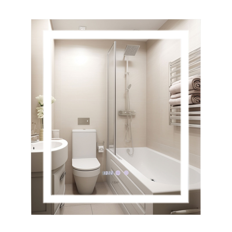 Qtap Дзеркало Mideya 700х800 з LED-підсвічуванням Touch, з антизапотіванням, з годинником, димером, рег. яскравості QT2078DCF7080W