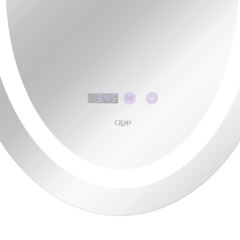 Qtap Дзеркало Mideya 500х700 з LED-підсвічуванням Touch, з антизапотіванням, з годинником, димером, рег. яскравості QT2078NCR5070W