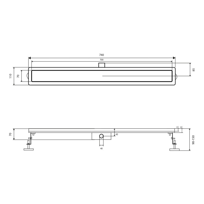 Qtap Трап із нержавіючої сталі Taurus FA700 лінійний із сухим затвором