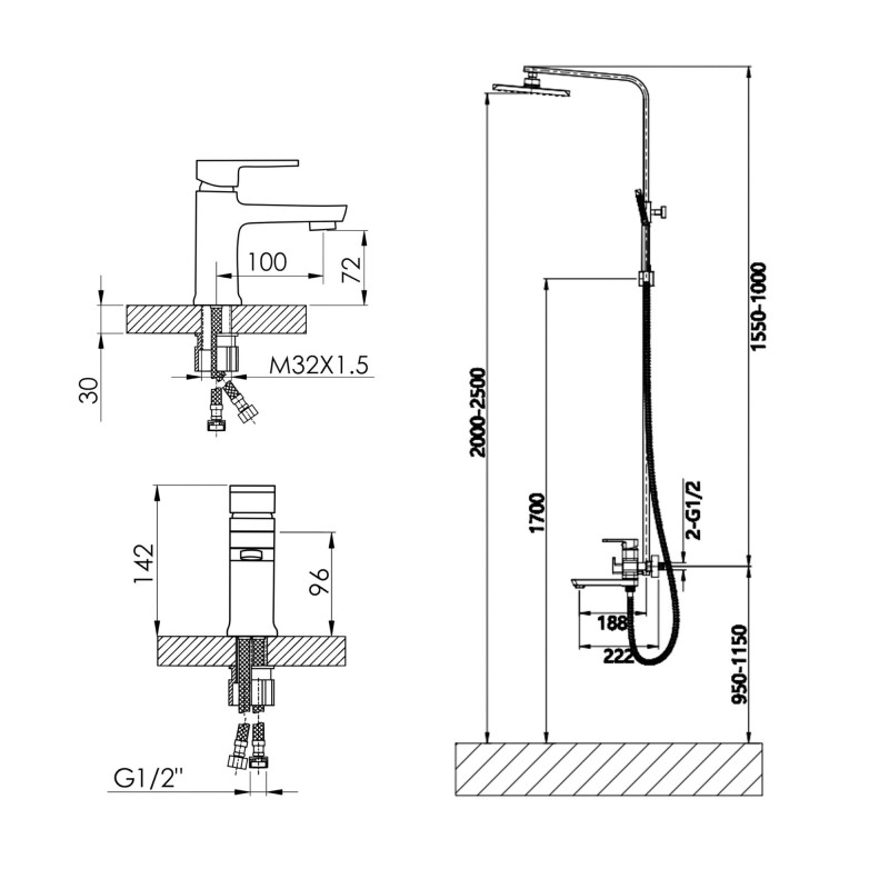 Lidz Набір змішувачів Wawel 001 + Wawel 1030 Chrome