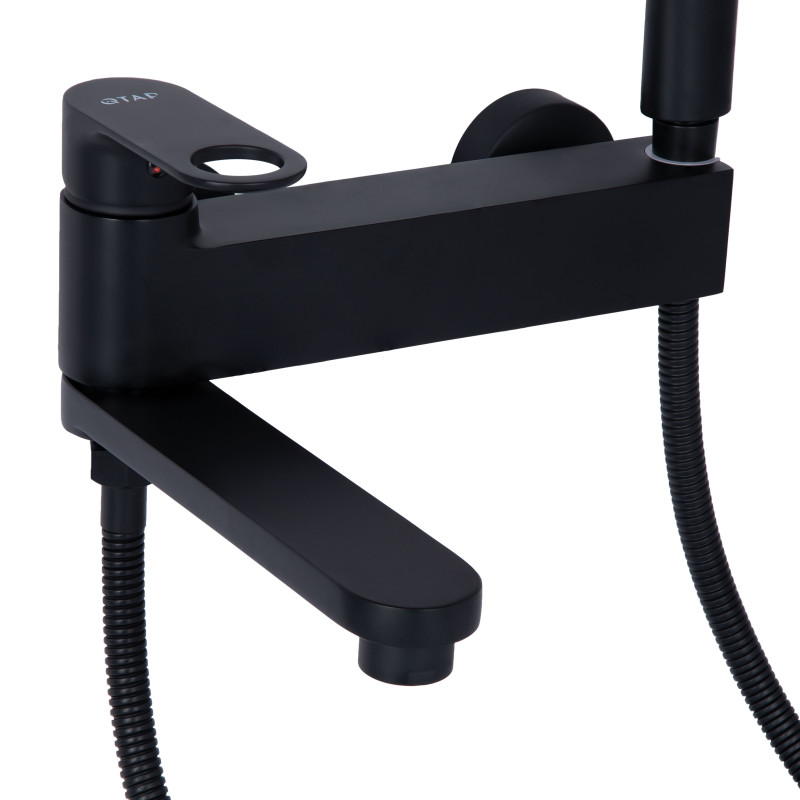 Qtap Змішувач для ванни Jay з поворотним виливом (з душовим гарнітуром) QTJAY260BLM45548 Black Matt