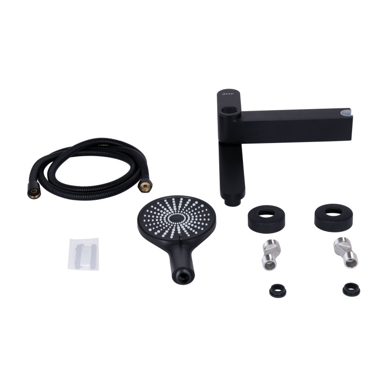 Qtap Змішувач для ванни Jay з поворотним виливом (з душовим гарнітуром) QTJAY260BLM45548 Black Matt