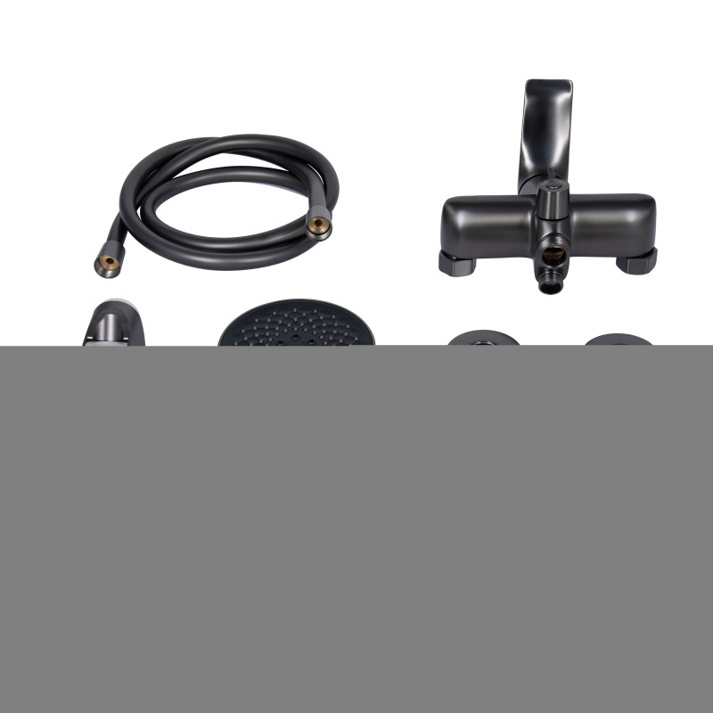 Qtap Змішувач для ванни Vlasta New з довгим поворотним виливом (з душовим гарнітуром) QTVLA260GMB45645 Gunmetal Black PVD