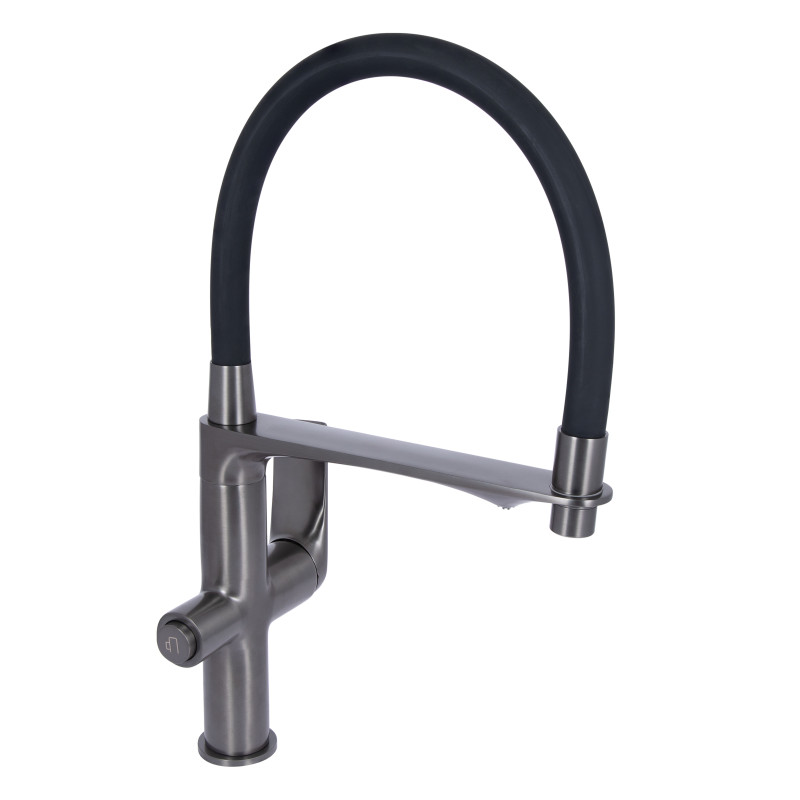 Qtap Змішувач для кухні Vlasta New з гнучким виливом з підключенням для питної води QTVLA364GMB45649 Gunmetal Black PVD
