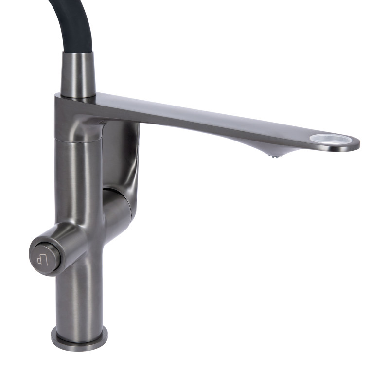 Qtap Змішувач для кухні Vlasta New з гнучким виливом з підключенням для питної води QTVLA364GMB45649 Gunmetal Black PVD