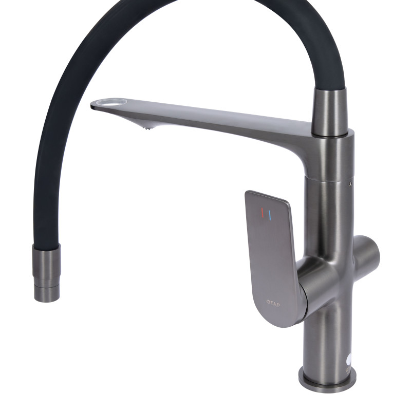 Qtap Змішувач для кухні Vlasta New з гнучким виливом з підключенням для питної води QTVLA364GMB45649 Gunmetal Black PVD