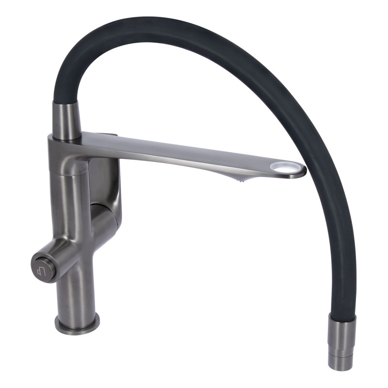 Qtap Змішувач для кухні Vlasta New з гнучким виливом з підключенням для питної води QTVLA364GMB45649 Gunmetal Black PVD