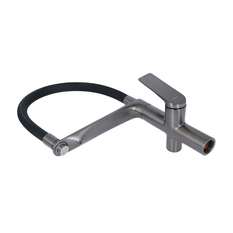 Qtap Змішувач для кухні Vlasta New з гнучким виливом з підключенням для питної води QTVLA364GMB45649 Gunmetal Black PVD