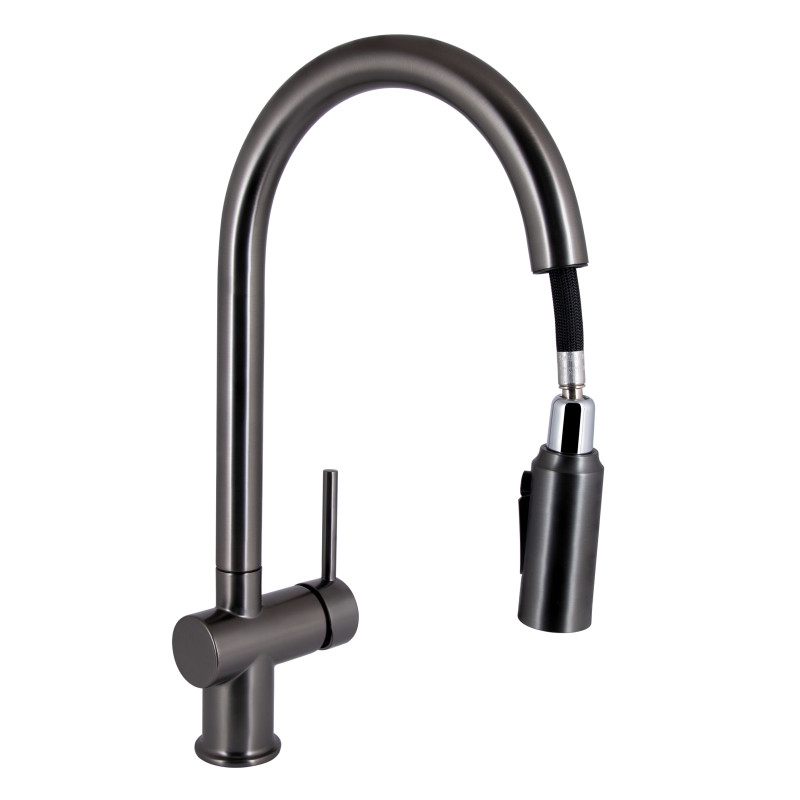 Qtap Змішувач для кухні Rozcesti з висувним виливом з підключенням для питної води QTROZ366GMB45939 Gunmetal Black PVD