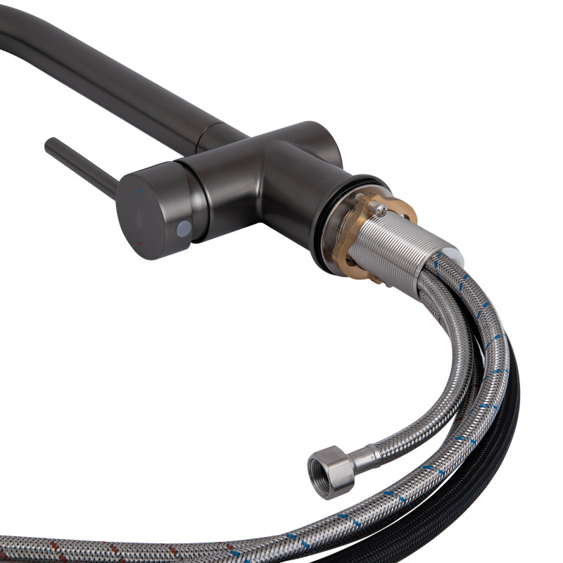 Qtap Змішувач для кухні Rozcesti з висувним виливом з підключенням для питної води QTROZ366GMB45939 Gunmetal Black PVD