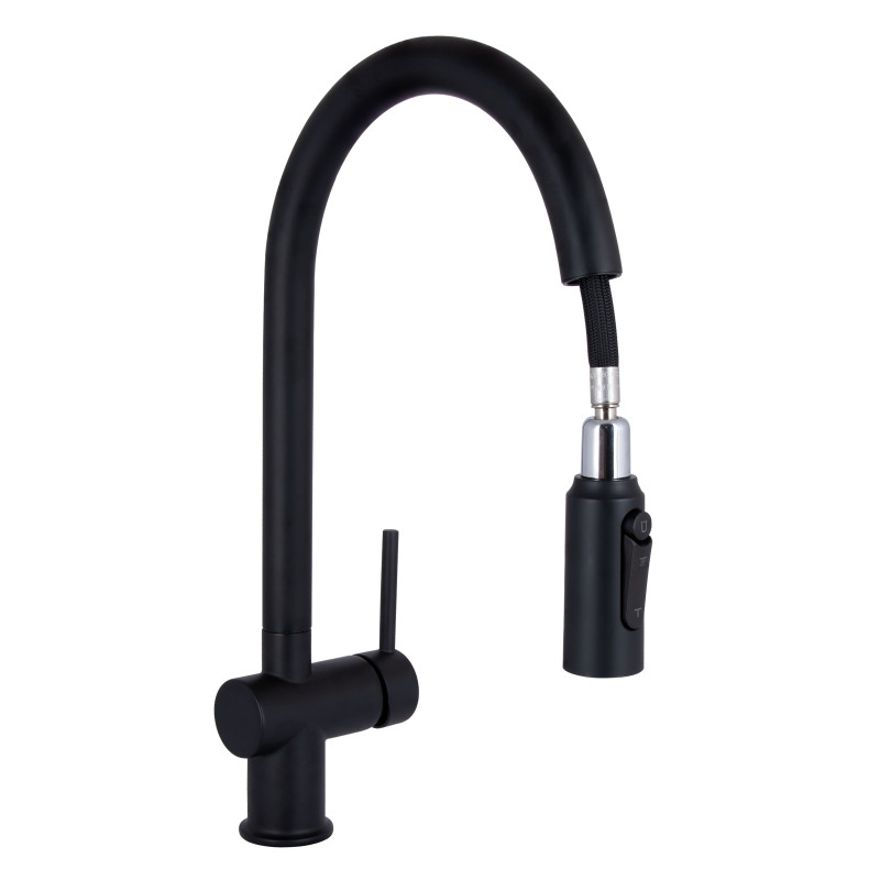 Qtap Змішувач для кухні Rozcesti з висувним виливом з підключенням для питної води QTROZ366BLM45940 Black Matt