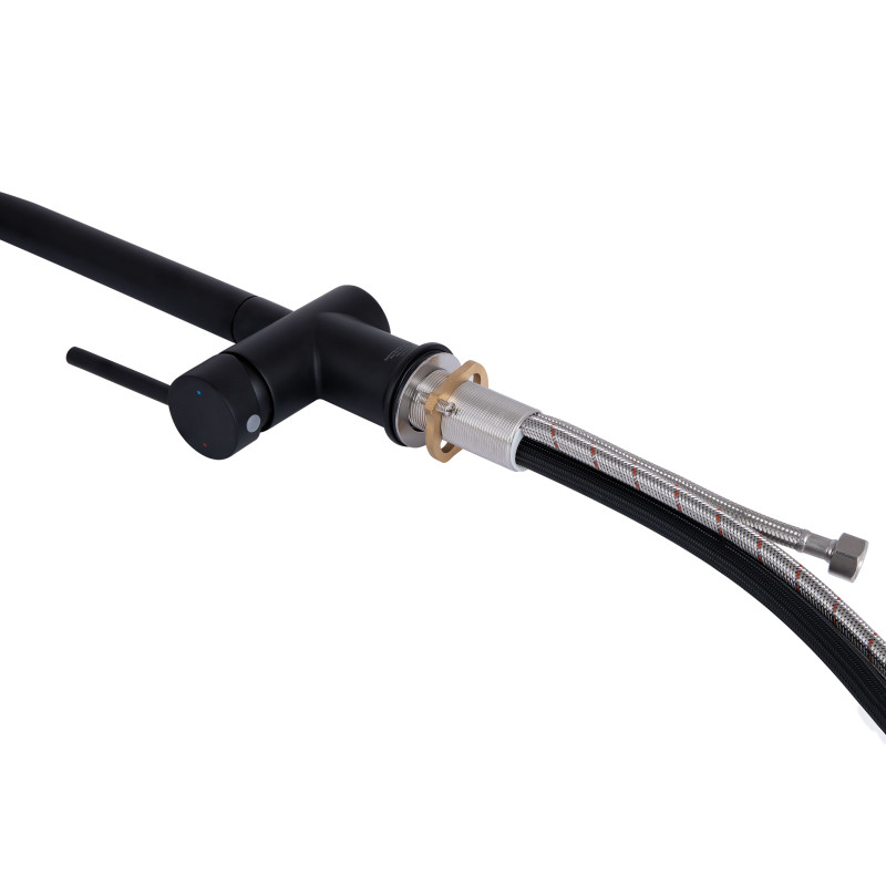 Qtap Змішувач для кухні Rozcesti з висувним виливом з підключенням для питної води QTROZ366BLM45940 Black Matt