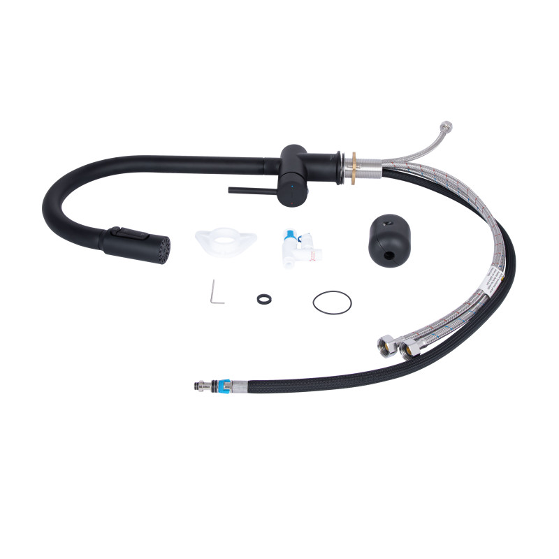 Qtap Змішувач для кухні Rozcesti з висувним виливом з підключенням для питної води QTROZ366BLM45940 Black Matt