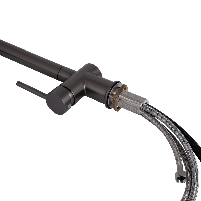 Qtap Змішувач для кухні Rozcesti з висувним виливом з підключенням для питної води QTROZ367GMB45942 Gunmetal Black PVD