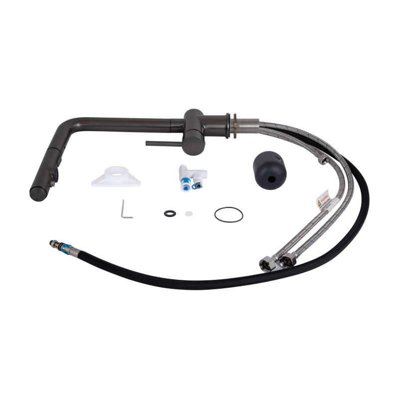 Qtap Змішувач для кухні Rozcesti з висувним виливом з підключенням для питної води QTROZ367GMB45942 Gunmetal Black PVD