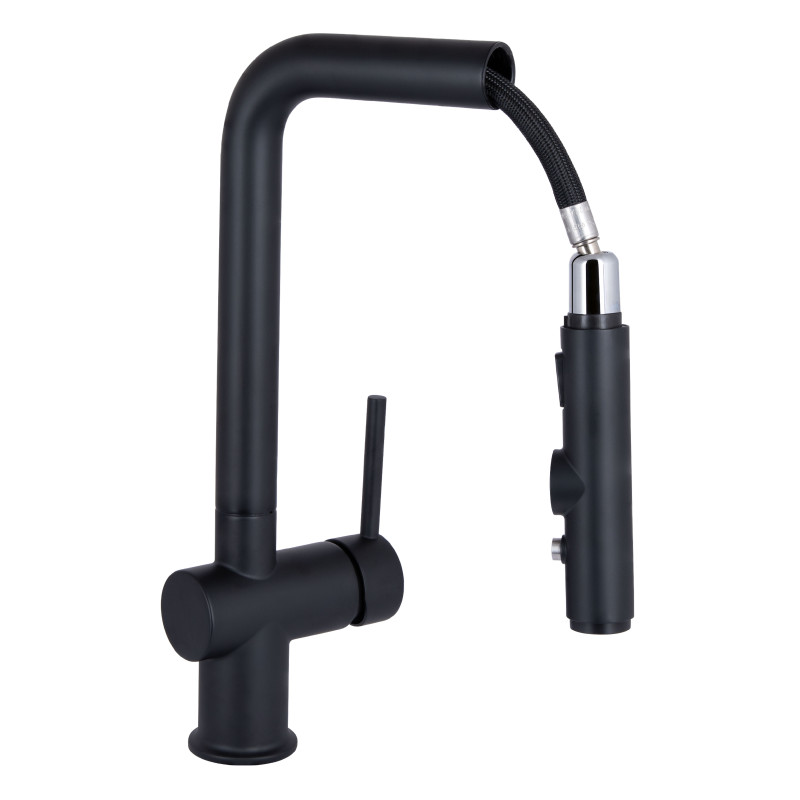 Qtap Змішувач для кухні Rozcesti з висувним виливом з підключенням для питної води QTROZ367BLM45943 Black Matt