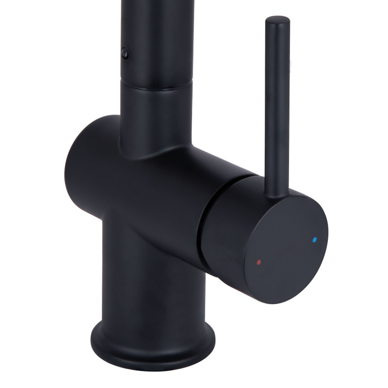 Qtap Змішувач для кухні Rozcesti з висувним виливом з підключенням для питної води QTROZ367BLM45943 Black Matt