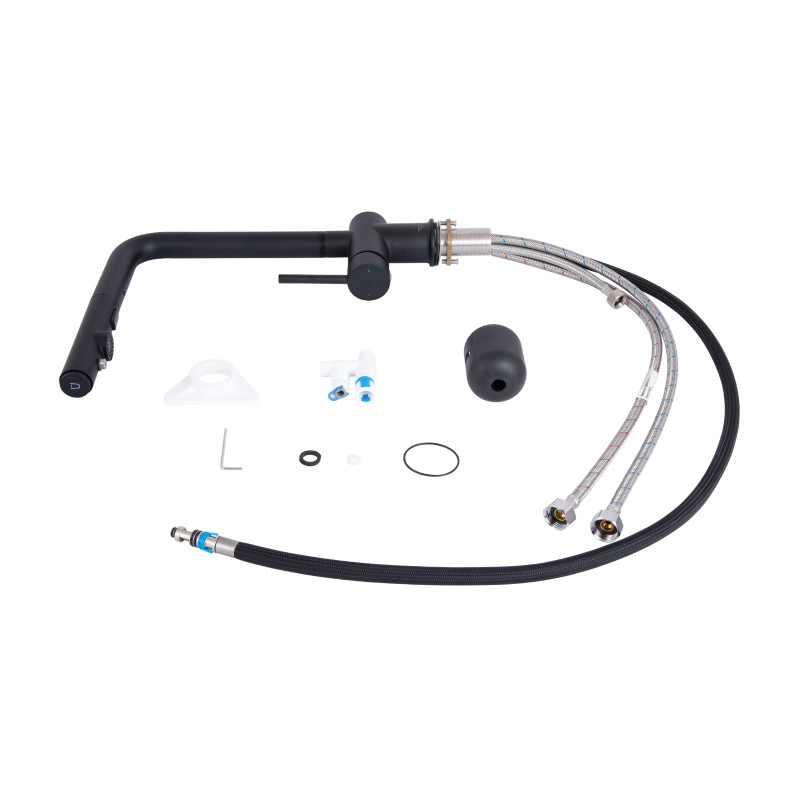 Qtap Змішувач для кухні Rozcesti з висувним виливом з підключенням для питної води QTROZ367BLM45943 Black Matt