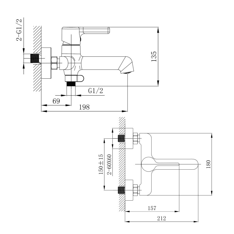 Qtap Змішувач для ванни Cardinal (з душовим гарнітуром) QTCAR259CRM45656 Chrome