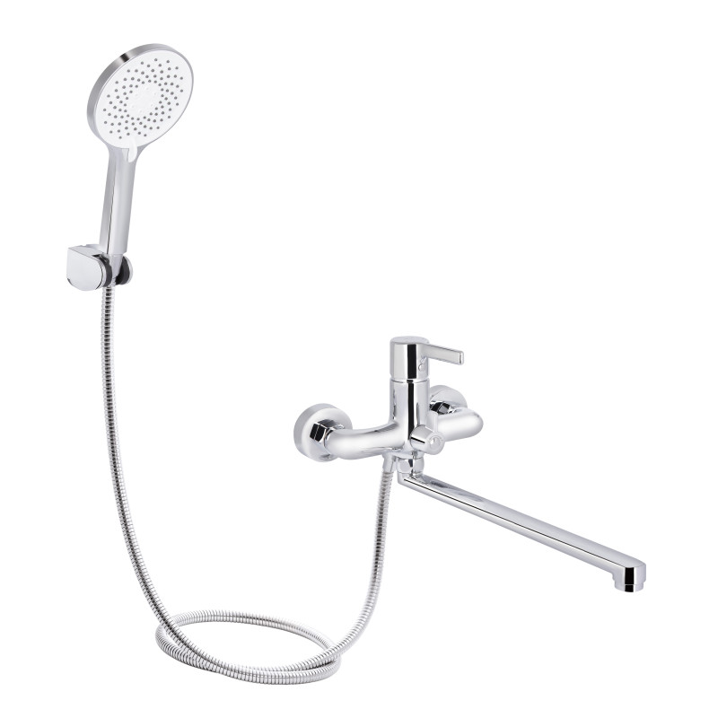 Qtap Змішувач для ванни Cardinal з довгим поворотним виливом (з душовим гарнітуром) QTCAR260CRM45657 Chrome