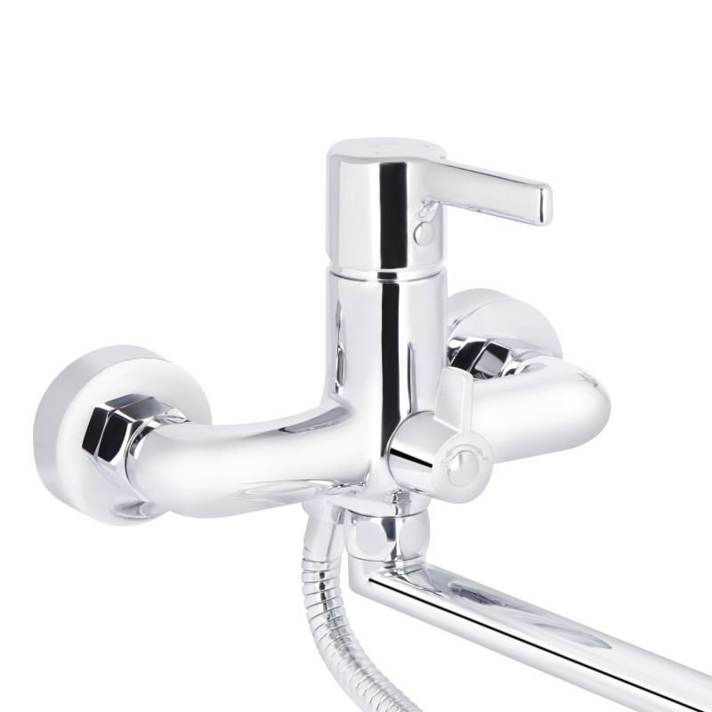 Qtap Змішувач для ванни Cardinal з довгим поворотним виливом (з душовим гарнітуром) QTCAR260CRM45657 Chrome