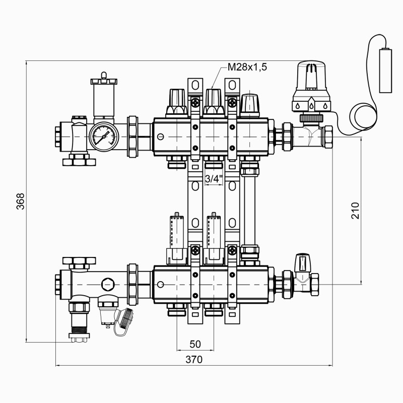 Колекторна група Icma 3/4" 2 виходи, з витратоміром №A2K013 (A2K013APG06)
