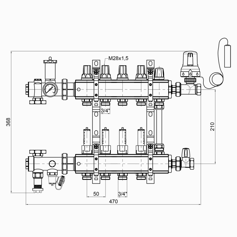 Колекторна група Icma 3/4" 4 виходи, з витратоміром №A2K013 (A2K013APJ06)