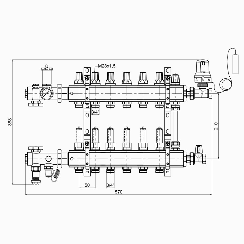 Колекторна група Icma 3/4" 6 виходів, з витратоміром №A2K013 (A2K013APK06)
