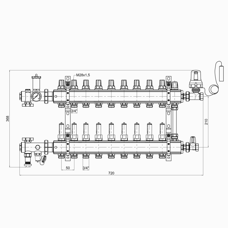 Колекторна група Icma 3/4" 9 виходів, з витратоміром №A2K013 (A2K013APS06)
