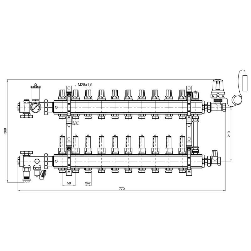 Колекторна група Icma 3/4" 10 виходів, з витратоміром №A2K013 (A2K013APM06)
