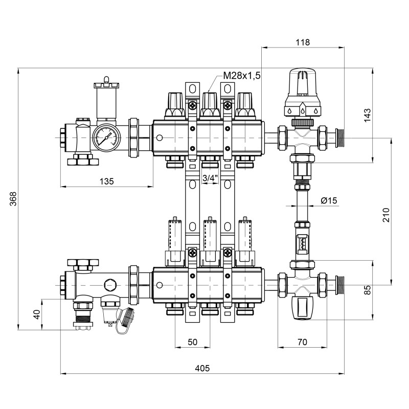 Колекторна група Icma 1" 3 виходи, з витратоміром №K0111 (A1K013APH06)