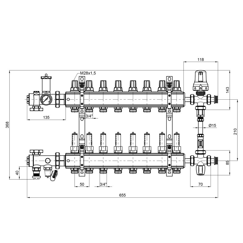 Колекторна група Icma 1" 8 виходів, з витратоміром №K0111 (A1K013APL06)
