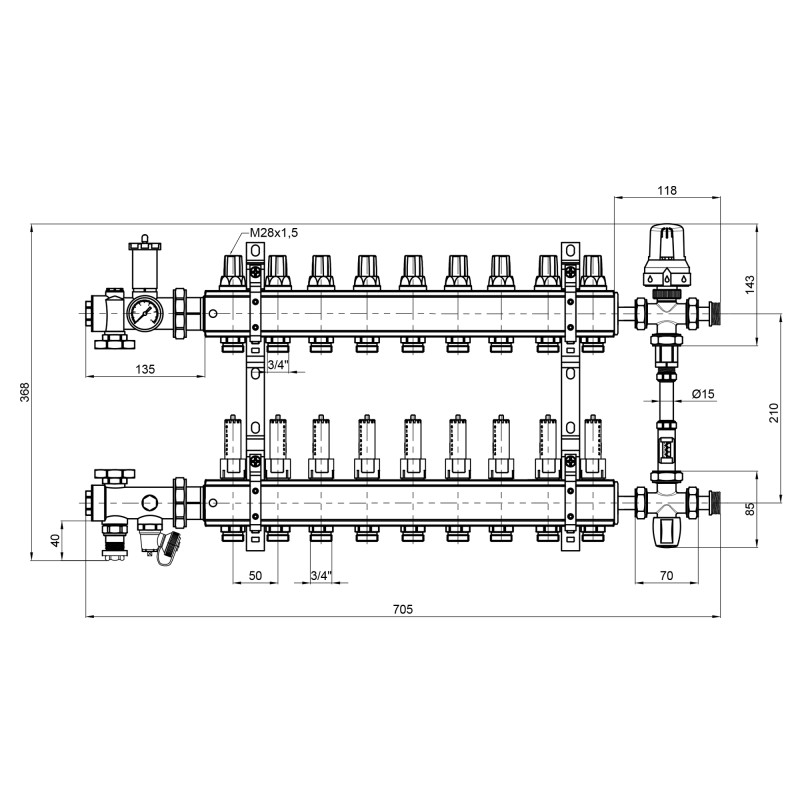 Колекторна група Icma 1" 9 виходів, з витратоміром №K0111 (A1K013APS06)