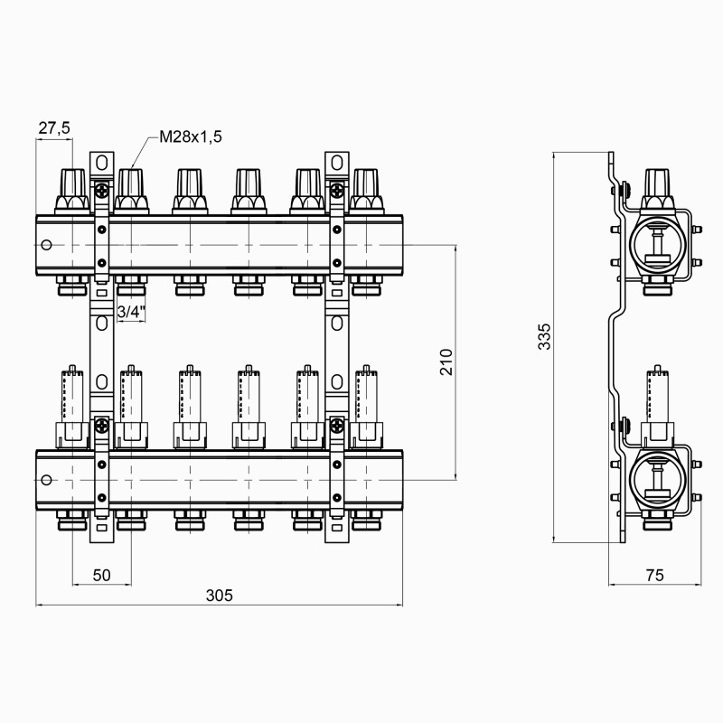 Колектор Icma 1" 6 виходів, з витратомірами №K013 (87K013PK06)