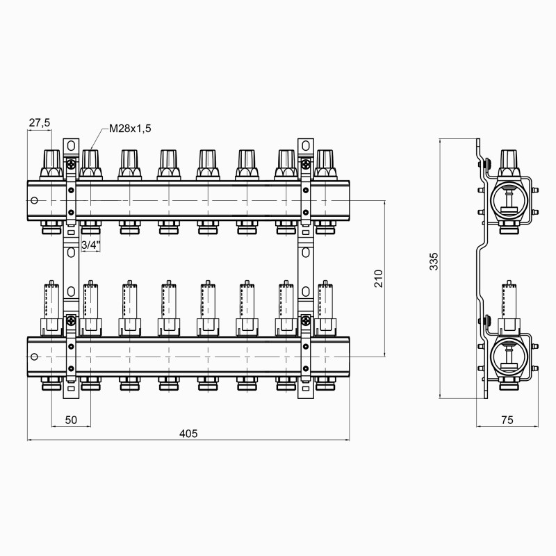 Колектор Icma 1" 8 виходів, з витратомірами №K013 (87K013PL06)