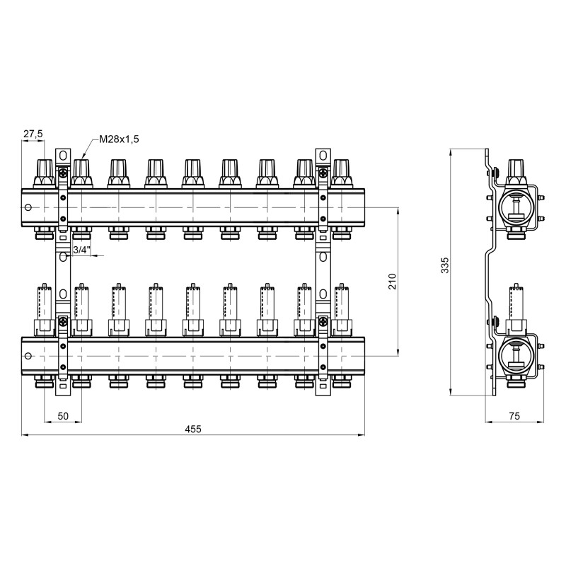 Колектор Icma 1" 9 виходів, з витратомірами №K013 (87K013PS06)